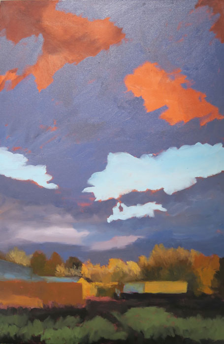 Dawn Chandler punching in the sky in her New Mexico landscape oil painting 'Santa Fe September.'