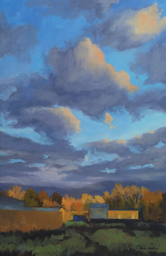 Finished! New Mexico landscape painting, 'Santa Fe September' oil on canvas by artist Dawn Chandler.