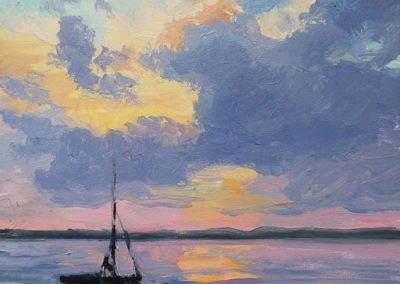 Memory of Another Perfect Lake Evening - original oil painting of Lake Wentworth, New Hampshire by artist Dawn Chandler
