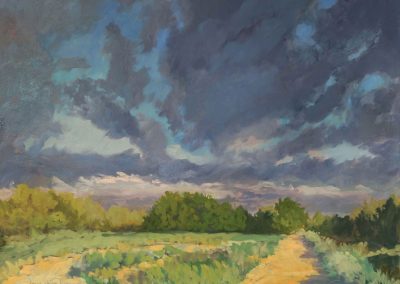 Our Summer Evening Walk - Santa Fe - New Mexico landscape oil painting by artist Dawn Chandler