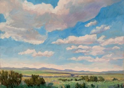 Taos Awaits - New Mexico landscape oil painting by artist Dawn Chandler