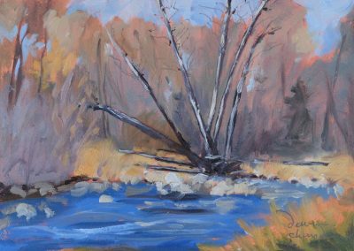 The River's Prayer Tree - Wyoming plein air landscape oil painting by artist Dawn Chandler