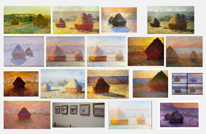 Claude Monet, painting in series: the haystack paintings, 1890s.