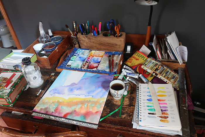 Dawn Chandler's watercolor table.