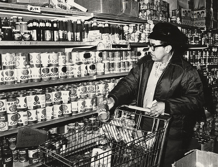 Vintage photo of grocery store cans of Goya products. Goya Foods, Inc. Collection National Museum of American History, Archives Center