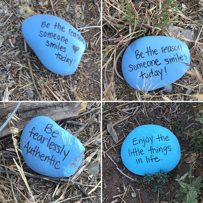 Blue stone quotation art east side of the Sandias. Photo by Dawn Chandler.