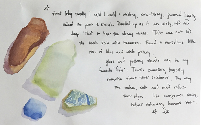 Watercolor sketches of treasures found along the Maine coast, by Dawn Chandler