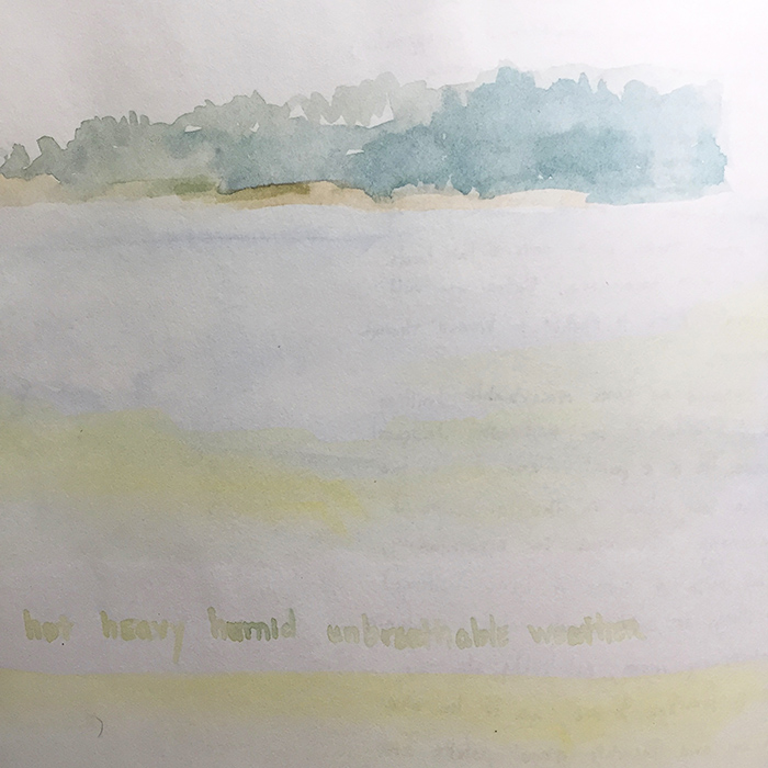 Watercolor sketch of a hazy humid horizon along the coast of Maine, by Dawn Chandler c. 1991.