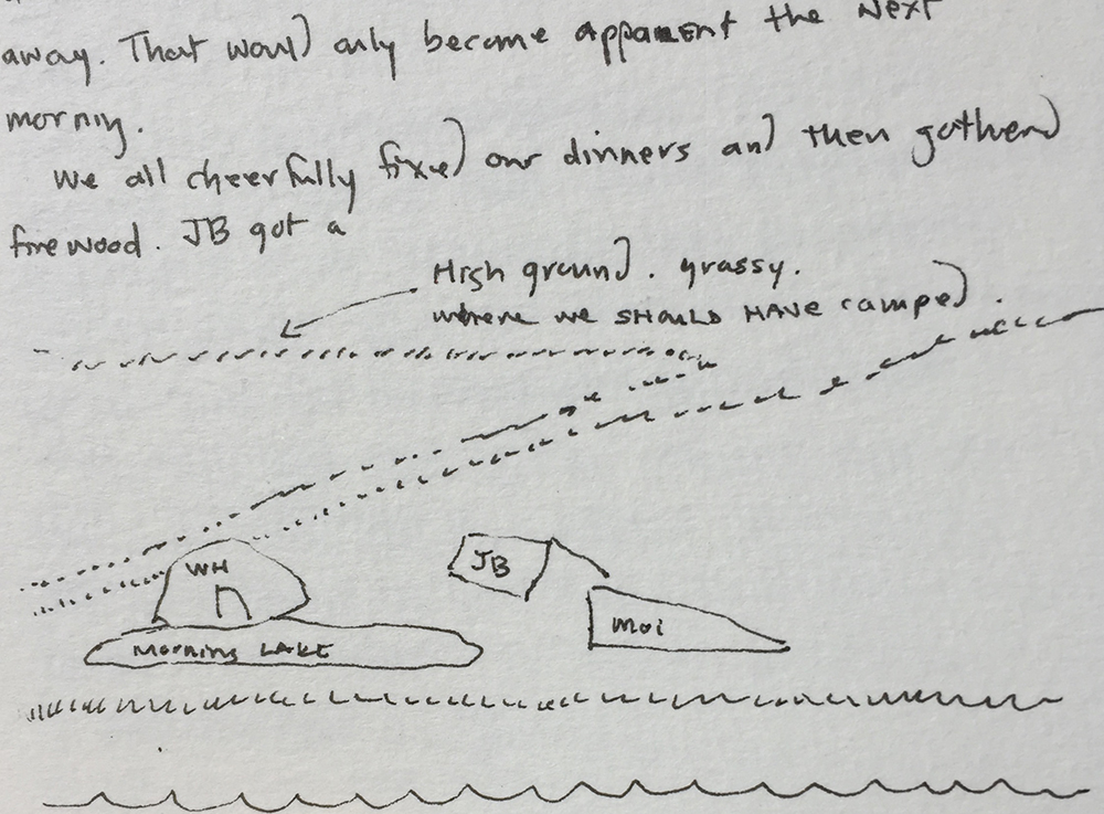 Sketch of tent site locations on the Long Trail from Dawn Chandler's thru-hike journal.