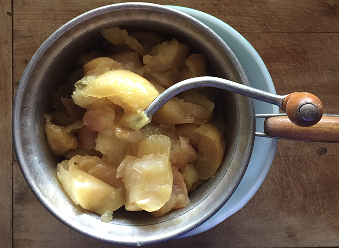 Cooked apples ready to press into applesauce. Photo by artist Dawn Chandler