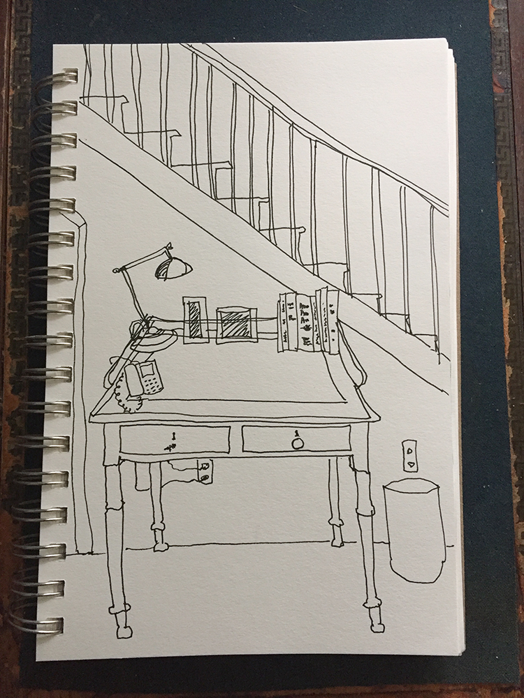 Dawn Chandler's cartoon sketch of the front hall table in her family home.