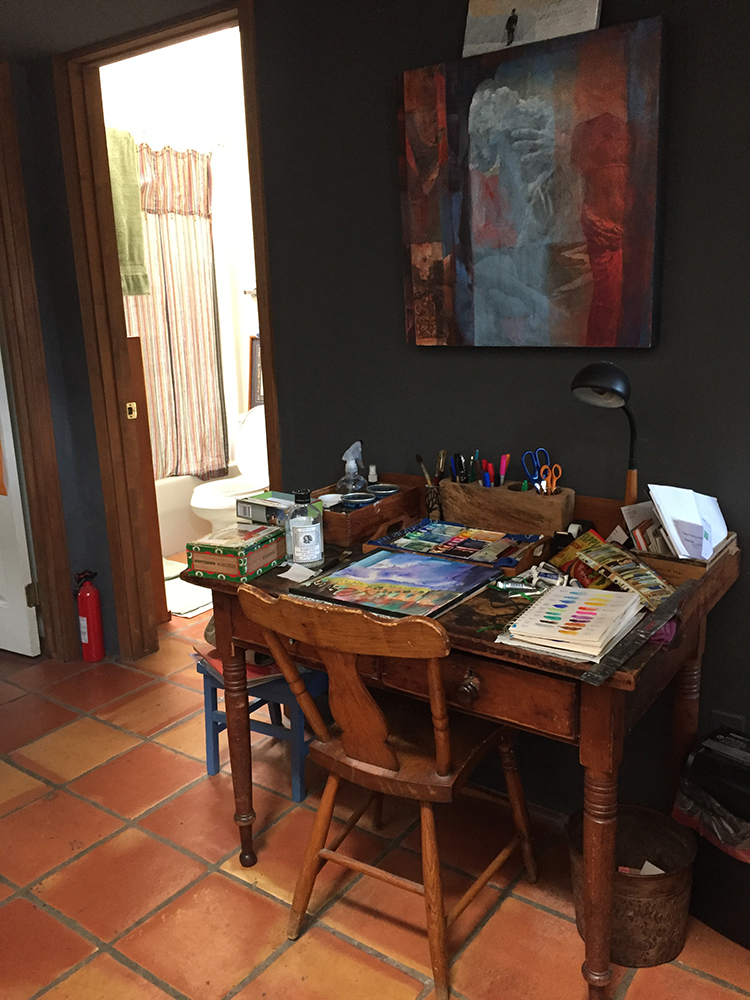 One of Dawn Chandler's watercolor work areas in her Santa Fe home. Photo by Dawn Chandler