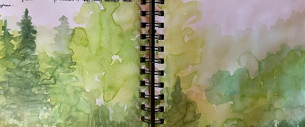Watercolor sketches by artist Dawn Chandler celebrating the subtleties of spring greens.