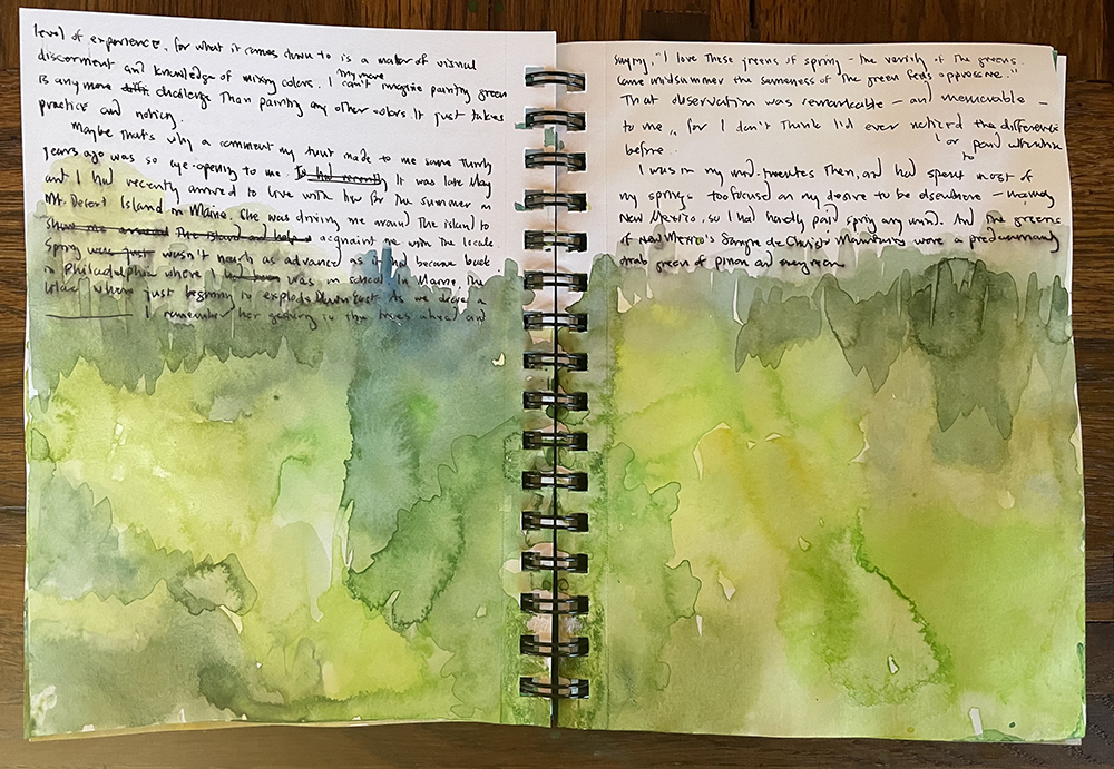 Watercolor sketches by artist Dawn Chandler celebrating the subtleties of spring greens.