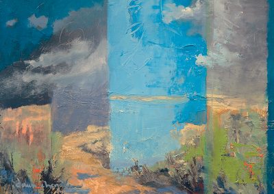 Drive Across the High Desert, mixed media on canvas, contemporary abstract landscape by New Mexico painter Dawn Chandler