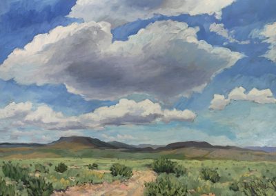 abiquiu afternoon anticipation, new mexico big sky vista no. 2 - landscape painting in oil by santa fe artist dawn chandler