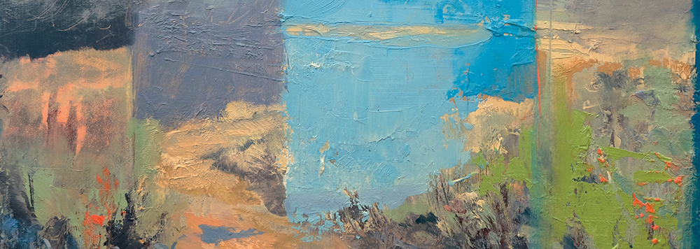 Cropped image of Drive Across the High Desert contemporary abstract New Mexico landscape painting by artist Dawn Chandler.