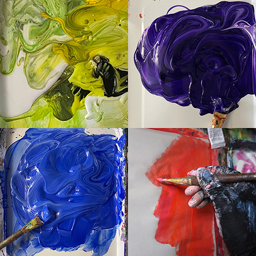 Mixing acrylic paint for hand-painted papers. 