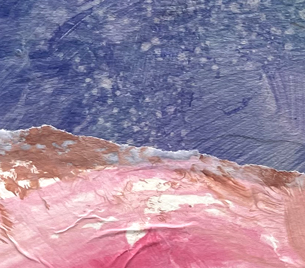 Sky filling up with stars - Detail of a torn-paper "winter landscape" collage by artist Dawn Chandler