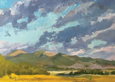 late summer colorado sunrise clouds - landscape painting in oil by artist dawn chandler