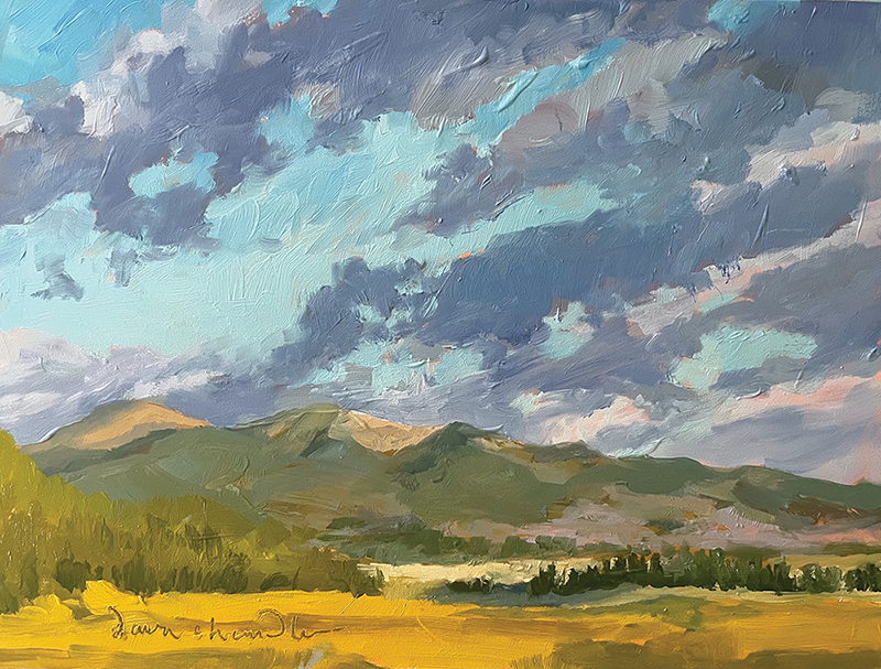 late summer colorado sunrise clouds - landscape painting in oil by artist dawn chandler