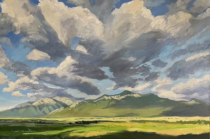 summer morning on the edge of the collegiate range, colorado - landscape painting in oil by artist dawn chandler