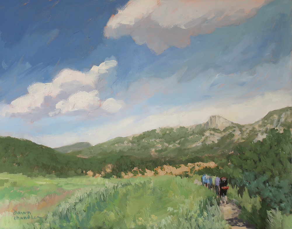 We All Made It (Philmont) original oil landscape painting by New Mexico artist Dawn Chandler, being auctioned on eBay to raise money for Philmont's Rayado Women scholarships.