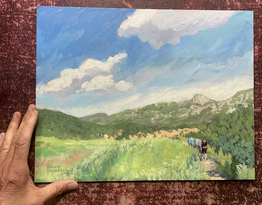 We All Made It (Philmont) original oil landscape painting by New Mexico artist Dawn Chandler, being auctioned on eBay to raise money for Philmont's Rayado Women scholarships.