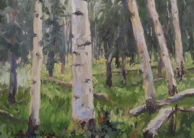 august aspens - santa fe national forest - original New Mexico landscape painting in oil by artist dawn chandler.