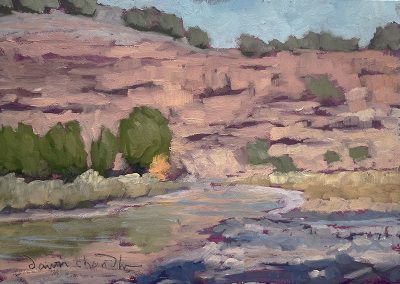 autumn color on the rio chama, ii - original plein air new mexico landscape painting in oil by artist dawn chandler.