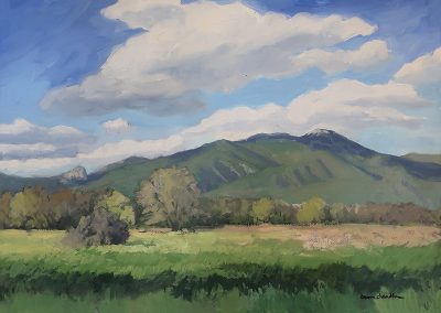taos mountain presence - original New Mexico landscape painting in oil by artist dawn chandler.