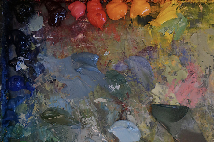 Dawn Chandler's oil painting palette on January 15 2023.