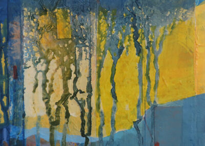 That Golden Rain Light, New Mexico Sky Musing, 16, mixed media on canvas, contemporary abstract landscape by New Mexico painter Dawn Chandler