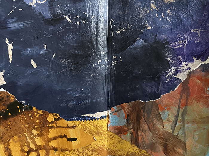 Sketchbook musings - one of Dawn Chandler's 'Storm on the Desert' collages inspired by the film Oppenheimer.